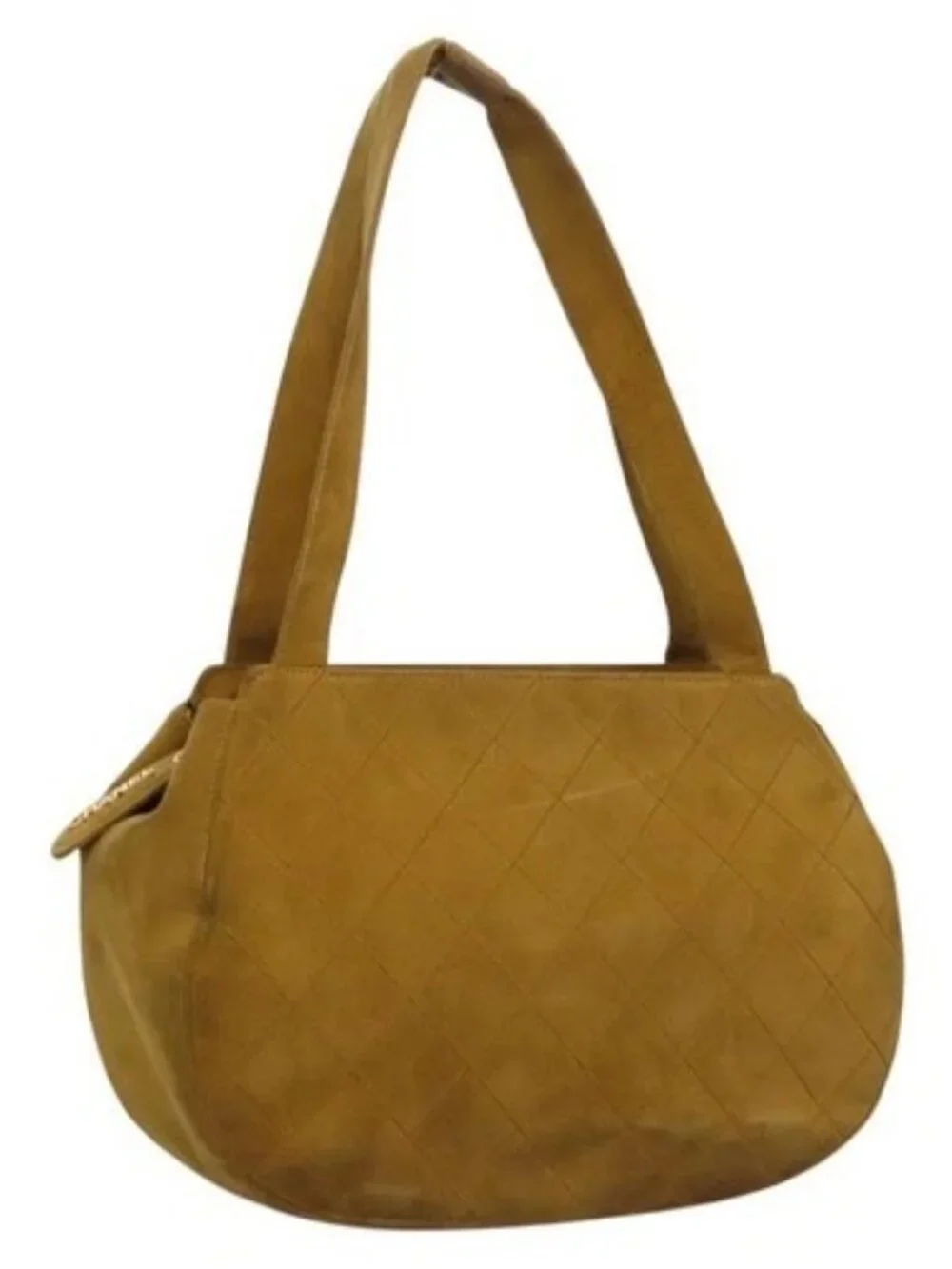 CHANEL Matelasse Hand Bag Suede Yellow CC Auth bs24019